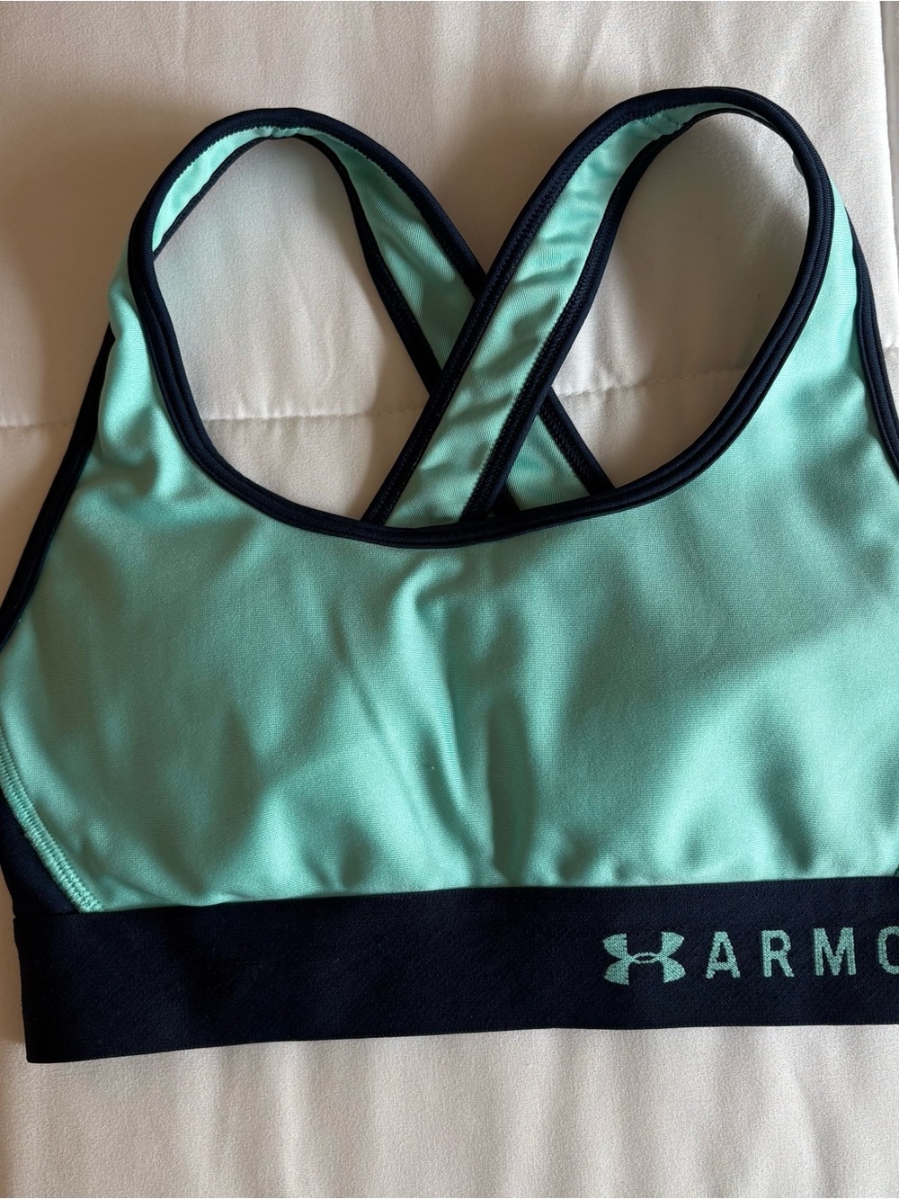 Under Armour Women’s Mint Green and Navy Sports Bra - Picture 2 of 6